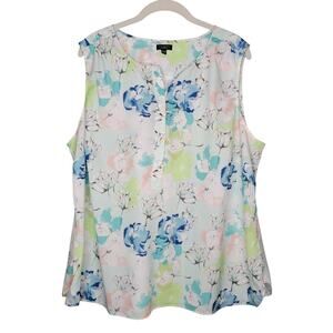 Talbots Blue Floral Sleeveless Blouse Women's Size 20W‎ Petite Popover Bloomcore